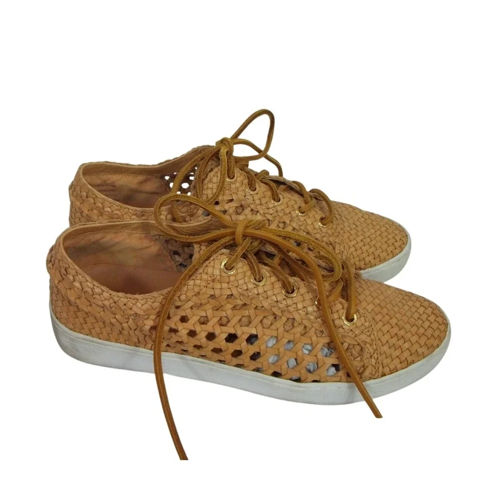 Michael Kors Woven Leather Sneakers Womens 39.5 US9 Brown Comfort Boho Granola